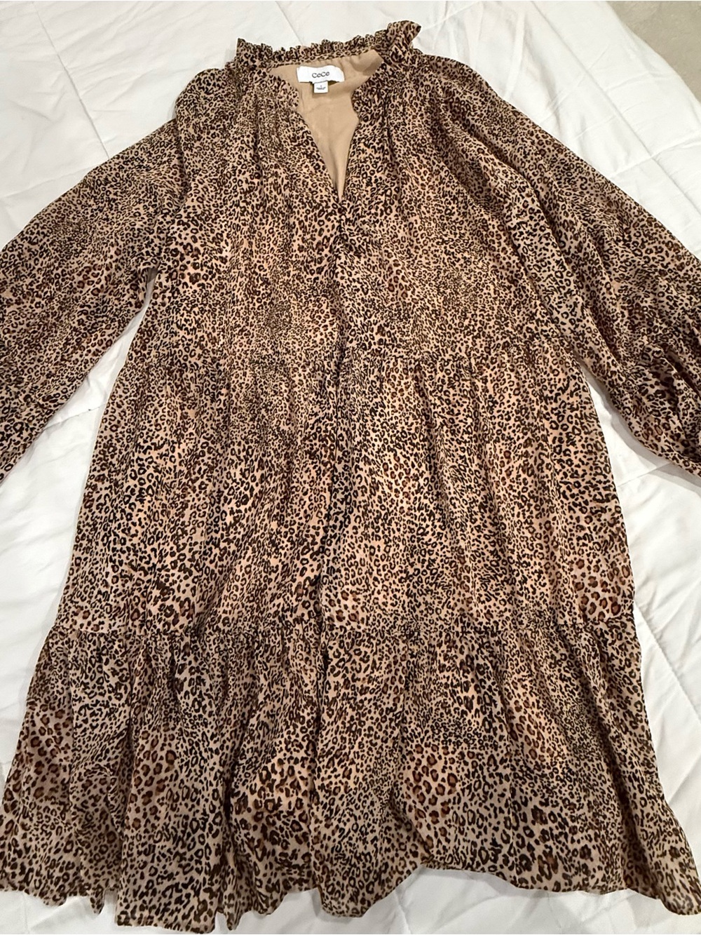 CeCe Leopard Ruffle Tiered Tunic - Tan & Black